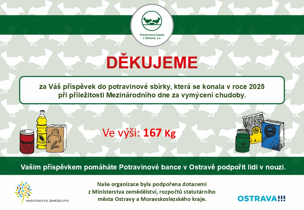 Poděkování Potravinové banky Ostrava